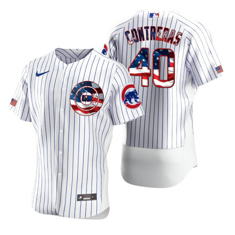 Chicago Cubs #40 Willson Contreras Men's Nike White Fluttering USA Flag Limited Edition Authentic MLB Jersey