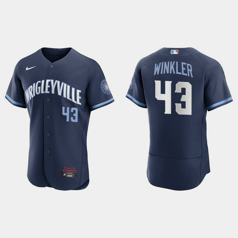 Chicago Cubs #43 Dan Winkler Men's Nike 2021 City Connect Authentic Navy MLB Jersey