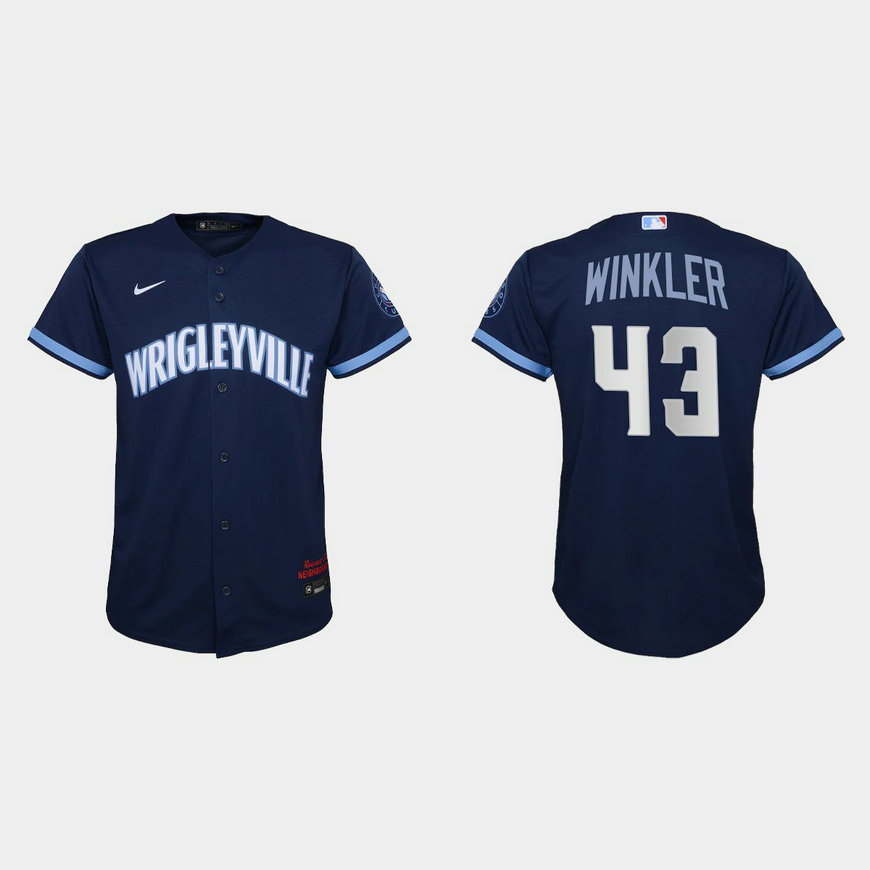 Chicago Cubs #43 Dan Winkler Youth Nike 2021 City Connect Navy MLB Jersey