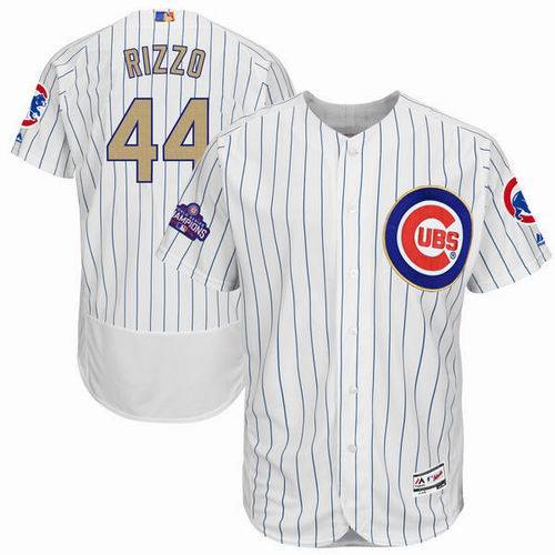 Chicago Cubs #44 Anthony Rizzo White flexbase 2017 Gold Program 2016 World Series Champions Jersey