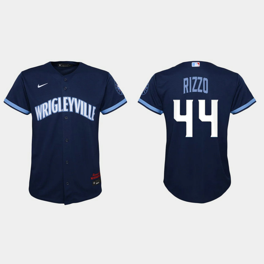 Chicago Cubs #44 Anthony Rizzo Youth Nike 2021 City Connect Navy MLB Jersey