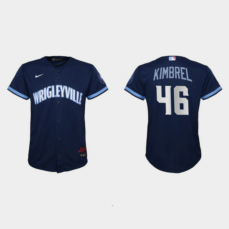 Chicago Cubs #46 Craig Kimbrel Youth Nike 2021 City Connect Navy MLB Jersey
