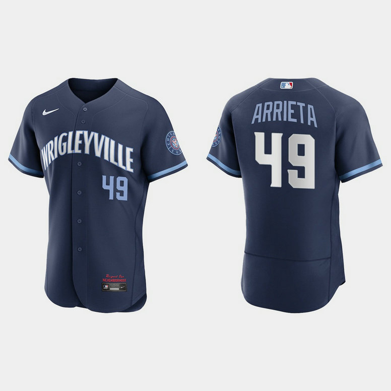 Chicago Cubs #49 Jake Arrieta Men's Nike 2021 City Connect Authentic Navy MLB Jersey