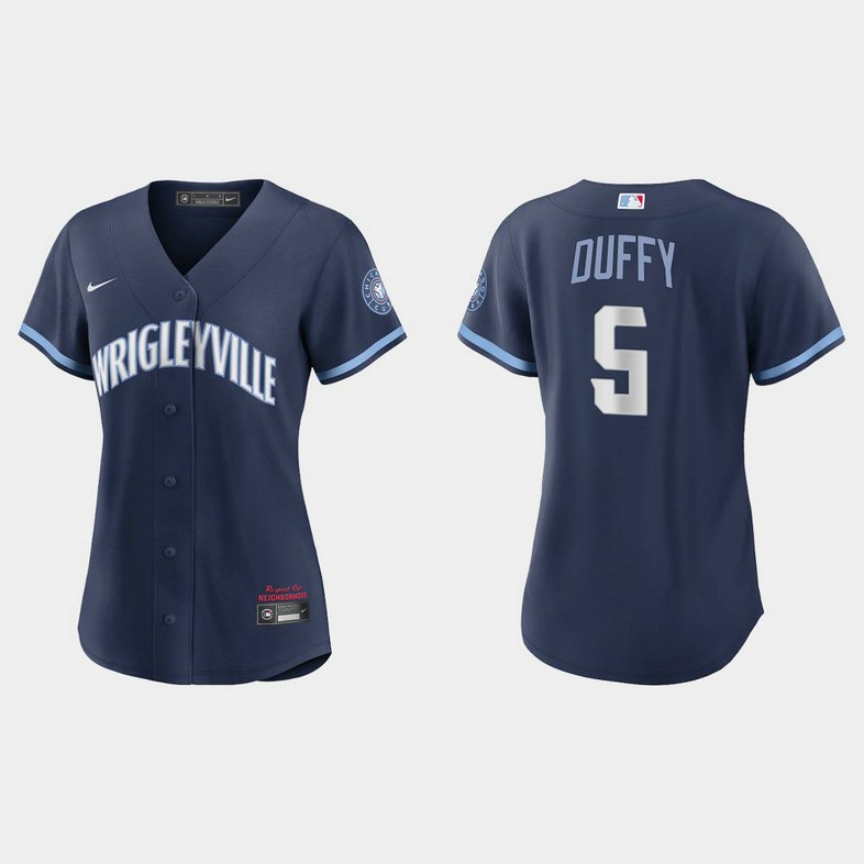 Chicago Cubs #5 Matt Duffy Women's Nike 2021 City Connect Navy MLB Jersey