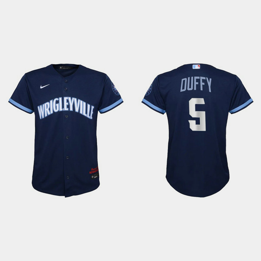 Chicago Cubs #5 Matt Duffy Youth Nike 2021 City Connect Navy MLB Jersey