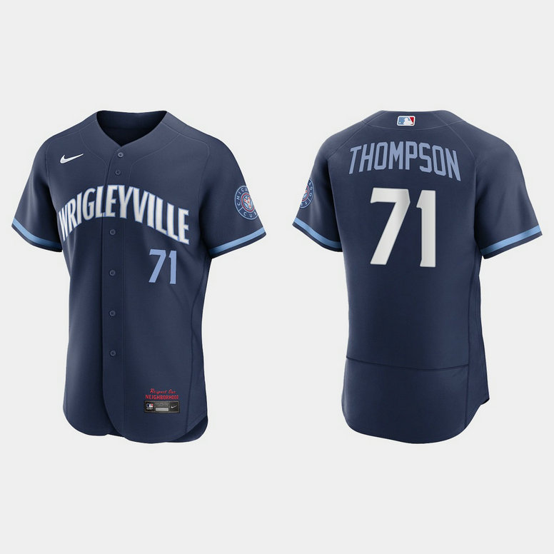 Chicago Cubs #71 Keegan Thompson Men's Nike 2021 City Connect Authentic Navy MLB Jersey