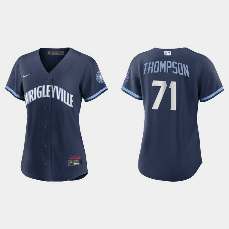Chicago Cubs #71 Keegan Thompson Women's Nike 2021 City Connect Navy MLB Jersey