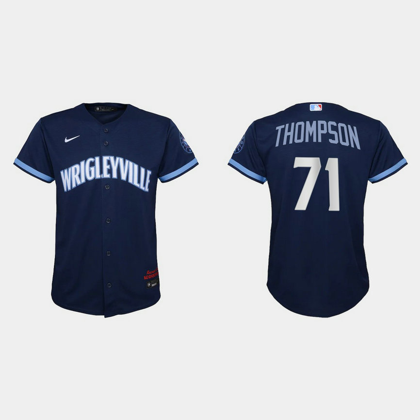 Chicago Cubs #71 Keegan Thompson Youth Nike 2021 City Connect Navy MLB Jersey
