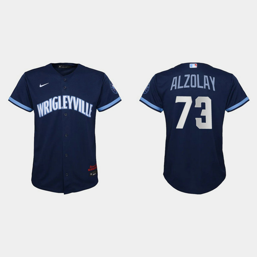 Chicago Cubs #73 Adbert Alzolay Youth Nike 2021 City Connect Navy MLB Jersey