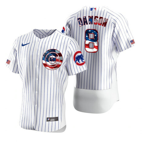 Chicago Cubs #8 Andre Dawson Men's Nike White Fluttering USA Flag Limited Edition Authentic MLB Jersey