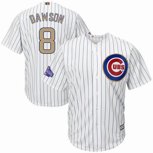 Chicago Cubs #8 Andre Dawson White 2017 Gold Program 2016 World Series Champions Jersey