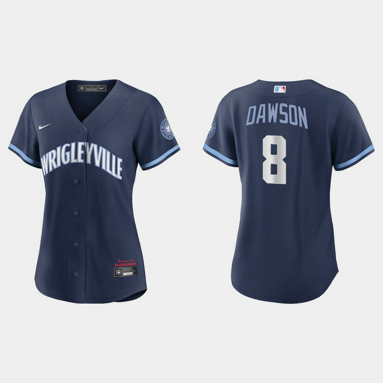 Chicago Cubs #8 Andre Dawson Women's Nike 2021 City Connect Navy MLB Jersey