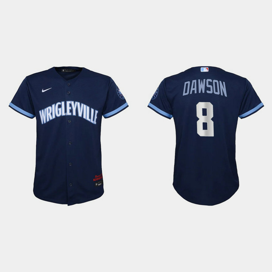 Chicago Cubs #8 Andre Dawson Youth Nike 2021 City Connect Navy MLB Jersey