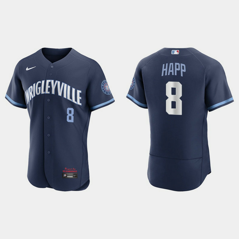 Chicago Cubs #8 Ian Happ Men's Nike 2021 City Connect Authentic Navy MLB Jersey