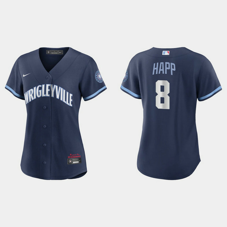 Chicago Cubs #8 Ian Happ Women's Nike 2021 City Connect Navy MLB Jersey