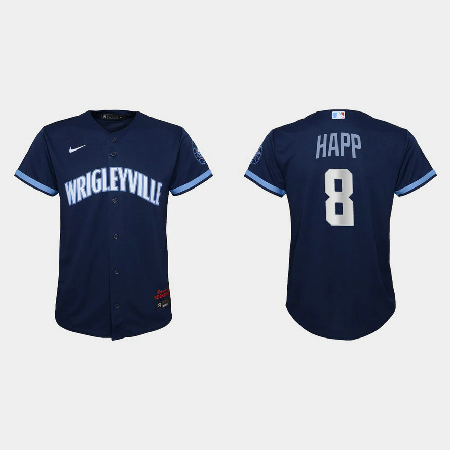 Chicago Cubs #8 Ian Happ Youth Nike 2021 City Connect Navy MLB Jersey