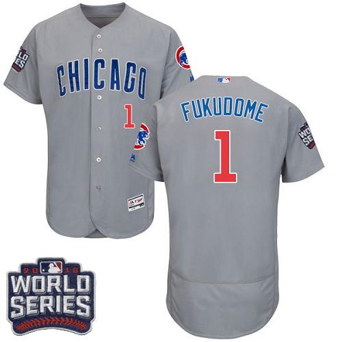 Chicago Cubs 1 Kosuke Fukudome Grey Flexbase Authentic Collection Road 2016 World Series Bound MLB Jersey