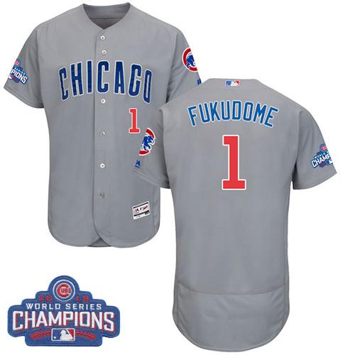 Chicago Cubs 1 Kosuke Fukudome Grey Flexbase Authentic Collection Road 2016 World Series Champions MLB Jersey