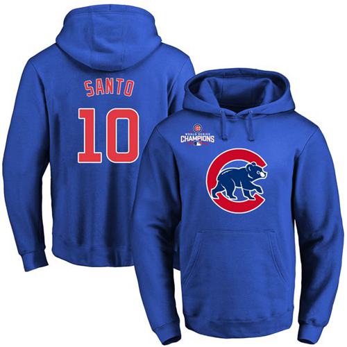 Chicago Cubs 10 Ron Santo Blue 2016 World Series Champions Primary Logo Pullover MLB Hoodie