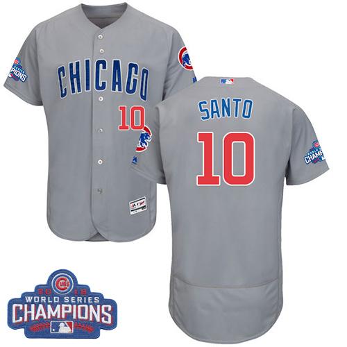 Chicago Cubs 10 Ron Santo Grey Flexbase Authentic Collection Road 2016 World Series Champions MLB Jersey