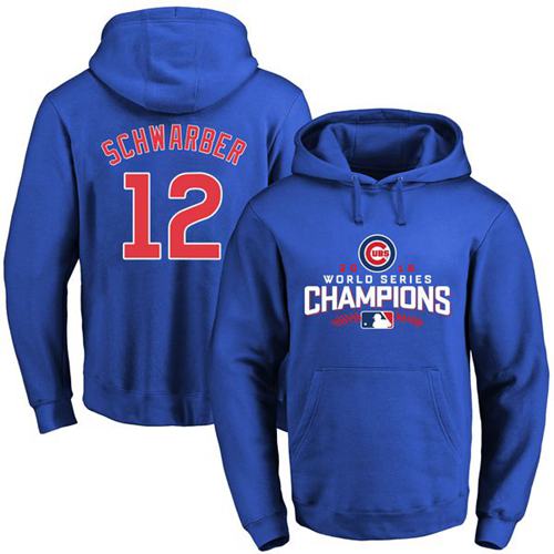 Chicago Cubs 12 Kyle Schwarber Blue 2016 World Series Champions Pullover MLB Hoodie