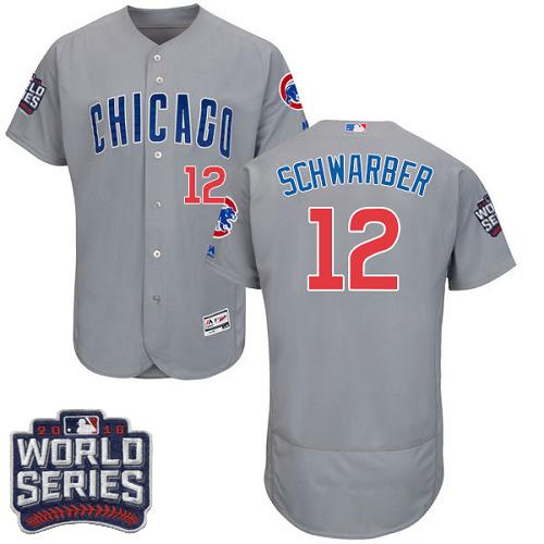 Chicago Cubs 12 Kyle Schwarber Grey Flexbase Authentic Collection Road 2016 World Series Bound MLB Jersey