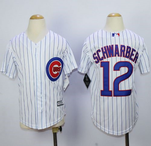 Chicago Cubs 12 Kyle Schwarber White(Blue Strip) Cool Base Youth MLB Jersey