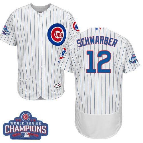 Chicago Cubs 12 Kyle Schwarber White Flexbase Authentic Collection 2016 World Series Champions MLB Jersey
