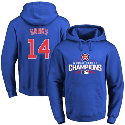 Chicago Cubs 14 Ernie Banks Blue 2016 World Series Champions Pullover MLB Hoodie