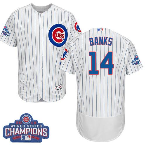 Chicago Cubs 14 Ernie Banks White Flexbase Authentic Collection 2016 World Series Champions MLB Jersey