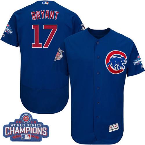 Chicago Cubs 17 Kris Bryant Blue Flexbase Authentic Collection 2016 World Series Champions MLB Jersey