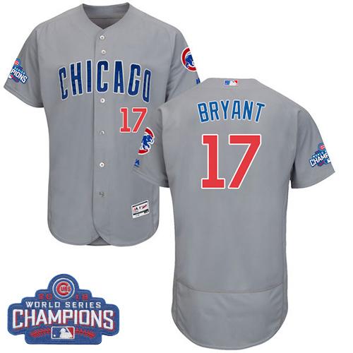 Chicago Cubs 17 Kris Bryant Grey Flexbase Authentic Collection Road 2016 World Series Champions MLB Jersey