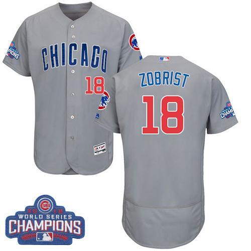 Chicago Cubs 18 Ben Zobrist Grey Flexbase Authentic Collection Road 2016 World Series Champions MLB Jersey