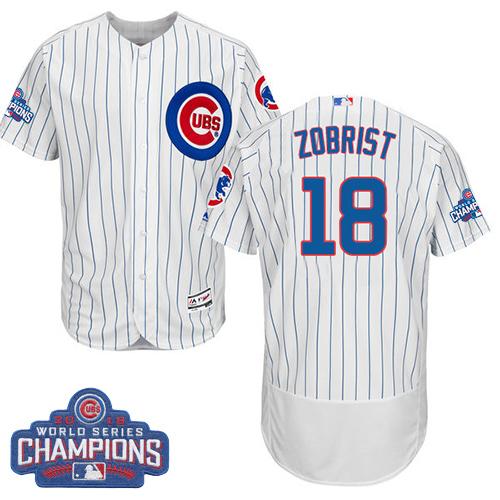 Chicago Cubs 18 Ben Zobrist White Flexbase Authentic Collection 2016 World Series Champions MLB Jersey