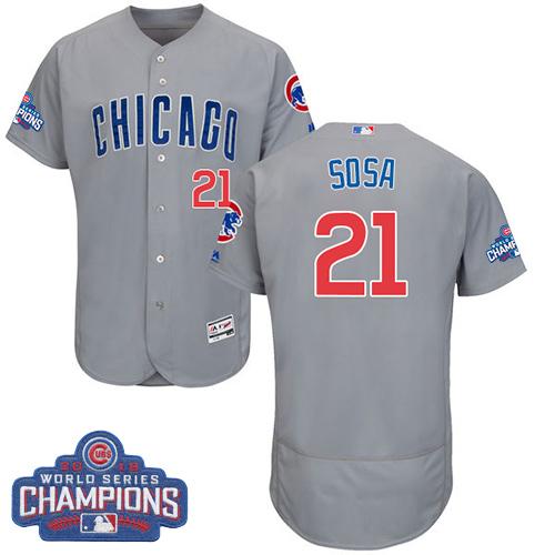 Chicago Cubs 21 Sammy Sosa Grey Flexbase Authentic Collection Road 2016 World Series Champions MLB Jersey
