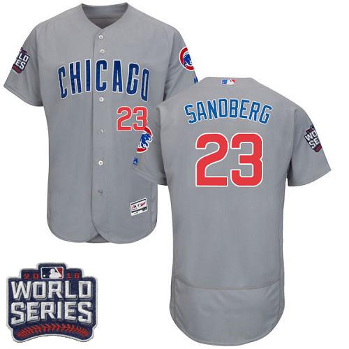 Chicago Cubs 23 Ryne Sandberg Grey Flexbase Authentic Collection Road 2016 World Series Bound MLB Jersey