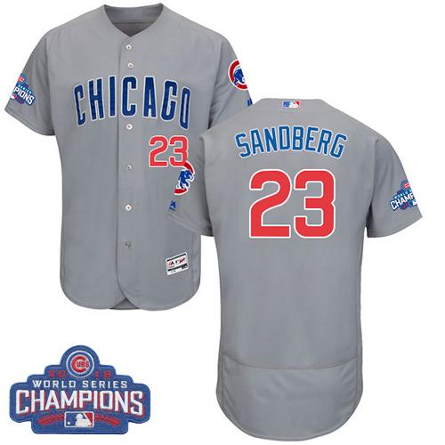 Chicago Cubs 23 Ryne Sandberg Grey Flexbase Authentic Collection Road 2016 World Series Champions MLB Jersey