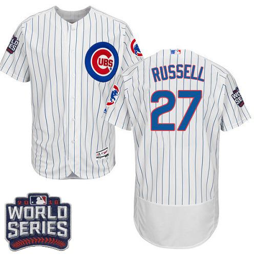 Chicago Cubs 27 Addison Russell White Flexbase Authentic Collection 2016 World Series Bound MLB Jersey