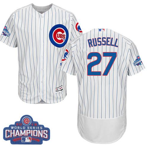 Chicago Cubs 27 Addison Russell White Flexbase Authentic Collection 2016 World Series Champions MLB Jersey