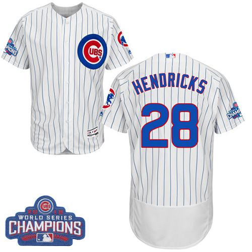 Chicago Cubs 28 Kyle Hendricks White Flexbase Authentic Collection 2016 World Series Champions MLB Jersey