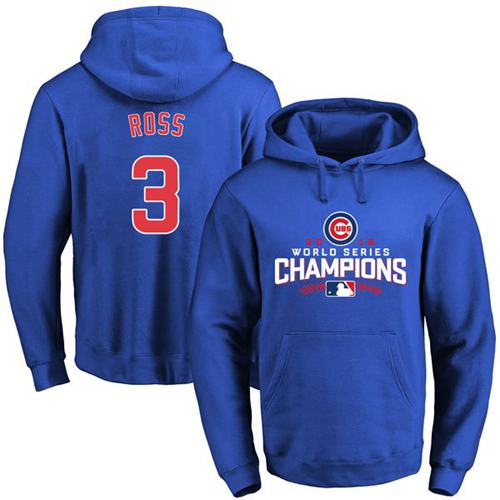 Chicago Cubs 3 David Ross Blue 2016 World Series Champions Pullover MLB Hoodie