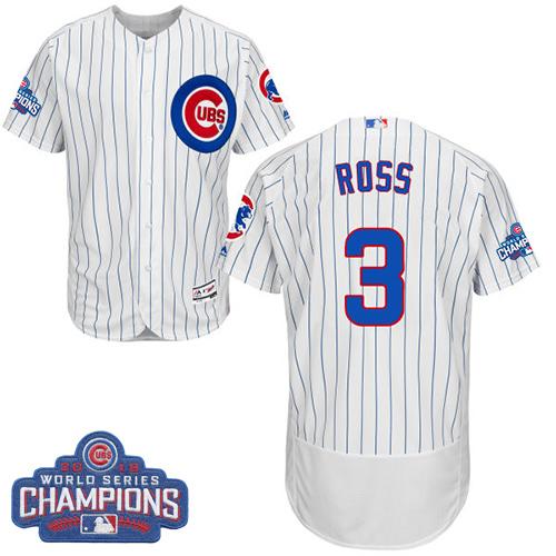 Chicago Cubs 3 David Ross White-Blue Strip- Flexbase Authentic Collection 2016 World Series Champions MLB Jersey