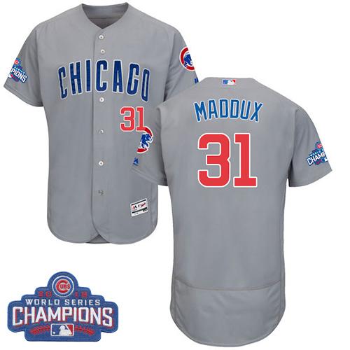 Chicago Cubs 31 Greg Maddux Grey Flexbase Authentic Collection Road 2016 World Series Champions MLB Jersey