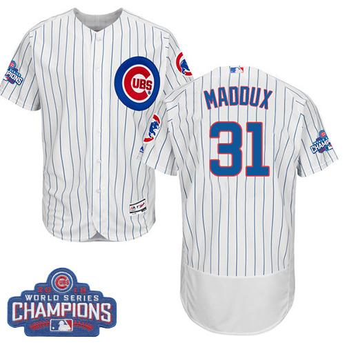 Chicago Cubs 31 Greg Maddux White Flexbase Authentic Collection 2016 World Series Champions MLB Jersey