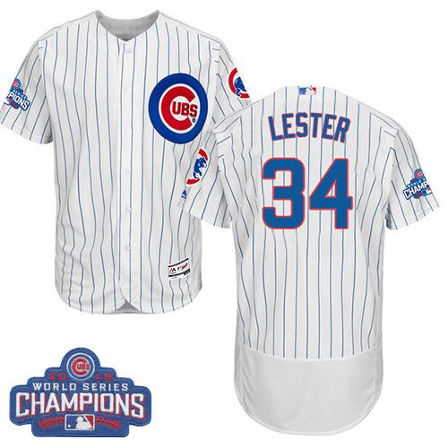 Chicago Cubs 34 Jon Lester White Flexbase Authentic Collection 2016 World Series Champions MLB Jersey