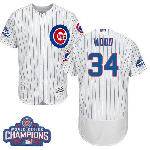 Chicago Cubs 34 Kerry Wood White Flexbase Authentic Collection 2016 World Series Champions MLB Jersey