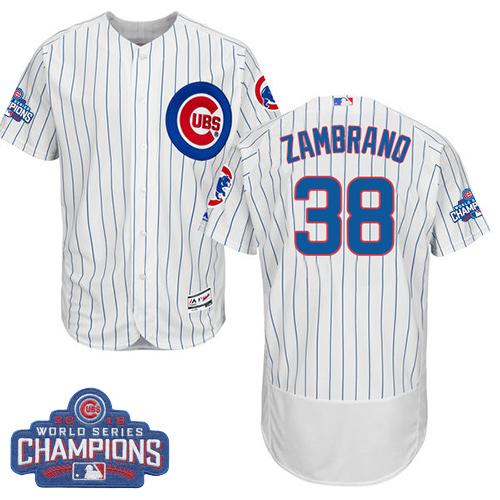 Chicago Cubs 38 Carlos Zambrano White Flexbase Authentic Collection 2016 World Series Champions MLB Jersey