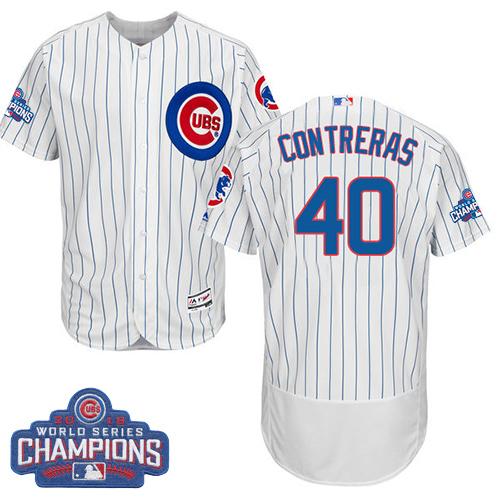 Chicago Cubs 40 Willson Contreras White Flexbase Authentic Collection 2016 World Series Champions MLB Jersey