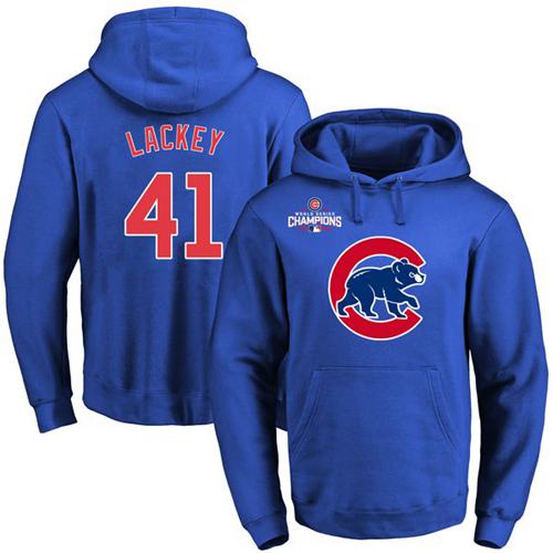 Chicago Cubs 41 John Lackey Blue 2016 World Series Champions Primary Logo Pullover MLB Hoodie