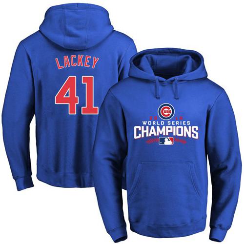 Chicago Cubs 41 John Lackey Blue 2016 World Series Champions Pullover MLB Hoodie